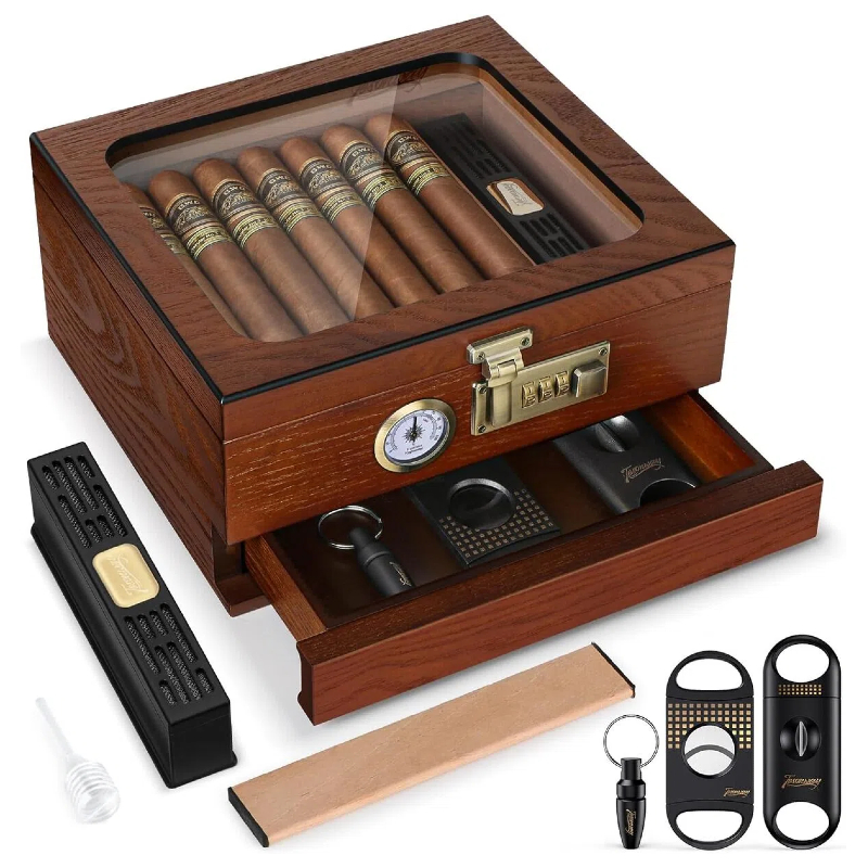 Home Fragrance Maple Walnut - Cigaren humidor, cederhouten sigarenkist, glazen bovenblad